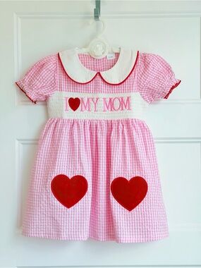 Girls Pink 'I ♥ My Mom' Heart Appliqué Dress